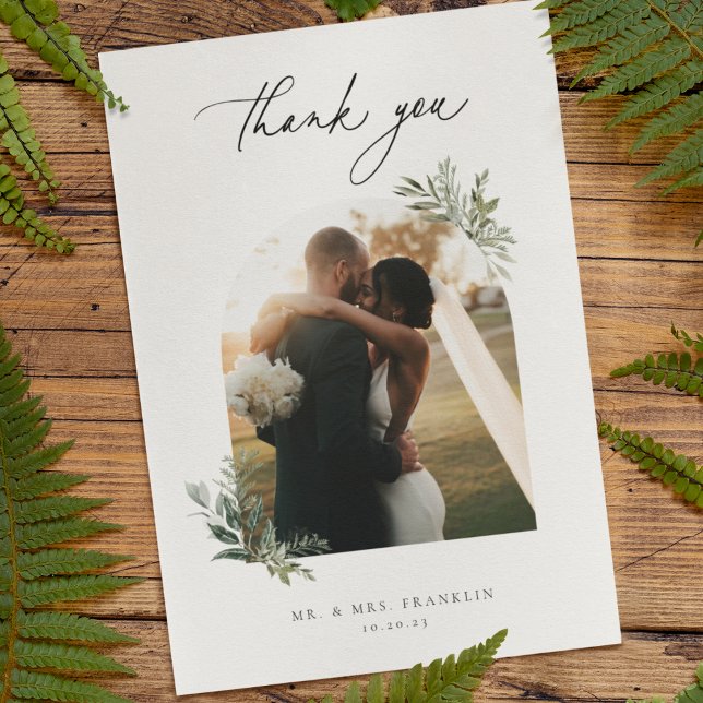 Carte De Remerciements Botanical Foliage Olive Green Wedding Photo (Créateur téléchargé)