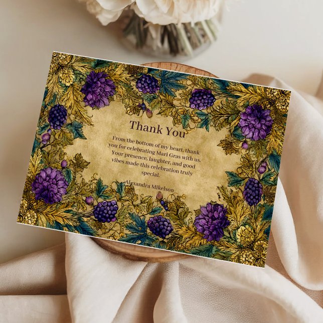 Carte De Remerciements Botanical Grape Mardi Gras Masquerade (Créateur téléchargé)