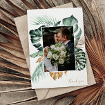 Carte De Remerciements Botanique Tropical Floral Mauve Mariage<br><div class="desc">Ce mariage botanique au design floral tropical présente une atmosphère tropicale et est parfait pour votre plage ou mariage extérieur. Customisez avec deux de vos photos préférées de mariage ou de lune de miel et votre message personnalisé. Contactez-moi si vous avez des demandes de personnalisation.</div>