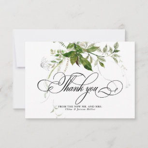 Carte De Remerciements Botaniques vertes Aquarelle Mariage de calligraphi