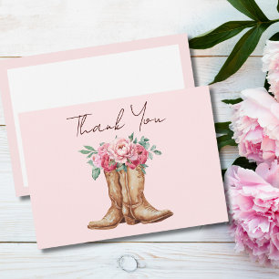 Carte De Remerciements Bottes de cowboy rustiques à fleurs rose blush Mer