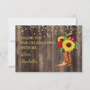 Carte De Remerciements Bottes de tournesol rustique rose rouge Anniversai