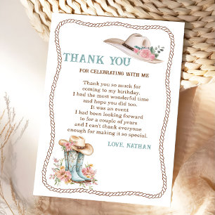 Carte De Remerciements Bottes et chapeau de cowgirl floraux pour annivers