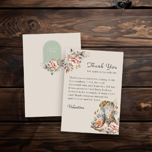 Carte De Remerciements Bottes florales de cowgirl rustique boho
