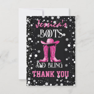 Carte De Remerciements Bottes roses et Bling Bachelorette