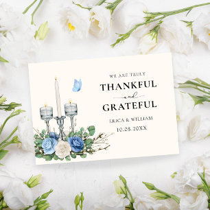 Carte De Remerciements Bougie de décoration florale bleue