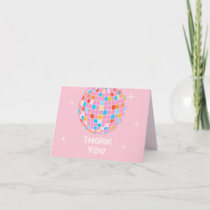 Carte De Remerciements Boule à facettes disco rose rétro Mariage thème 70