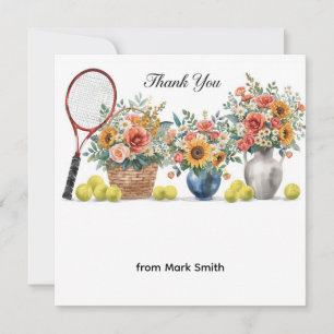 Carte De Remerciements Boule de tennis avec fleurs du joueur de tennis