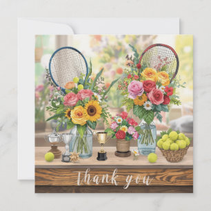 Carte De Remerciements Boule de tennis avec fleurs du joueur de tennis