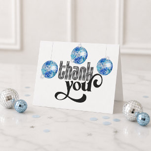 Carte De Remerciements Boule Disco Bleue Baby Shower Rétro Disco