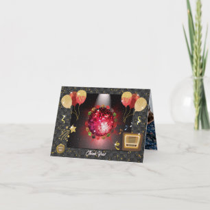 Carte De Remerciements Boule disco rouge brillant et photo de casquettes 