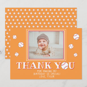 Carte De Remerciements Boules de Baseball Orange Mignonnes Photo d'Annive