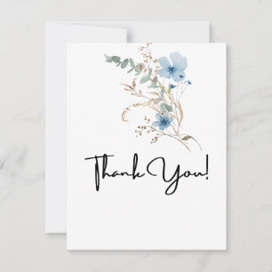 Carte De Remerciements bouquet de fleurs aquarelles bleu poussiéreux rust