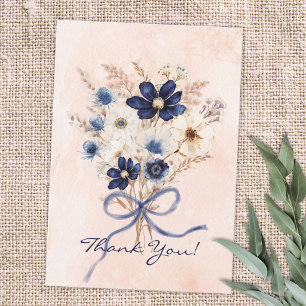 Carte De Remerciements Bouquet de fleurs bleues à l'aquarelle Mariage flo