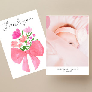 Carte De Remerciements Bouquet de fleurs roses Photo Baby Shower 