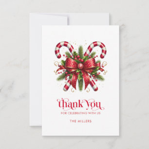 Carte De Remerciements Bouquet de Noël avec noeud papillon rouge de bonbo