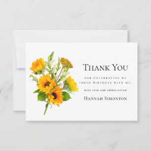 Carte De Remerciements Bouquet de tournesol 100e anniversaire Personnalis