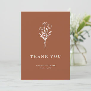 Carte De Remerciements Bouquet floral minimaliste Mariage en terre cuite