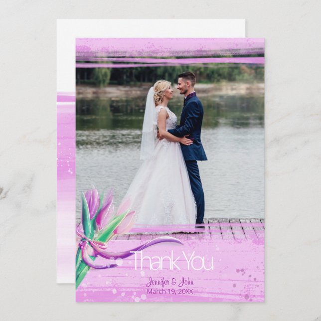 Carte De Remerciements Bouquet mariage de tulipes (Devant / Derrière)