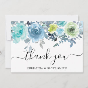 Carte De Remerciements Bouquet Rose bleu Mariage d'aquarelle