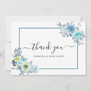 Carte De Remerciements Bouquet Rose bleu Mariage d'aquarelle