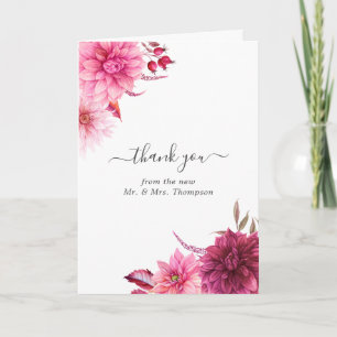 Carte De Remerciements Bourgogne & Automne Fleurs Roses Mariage Photo