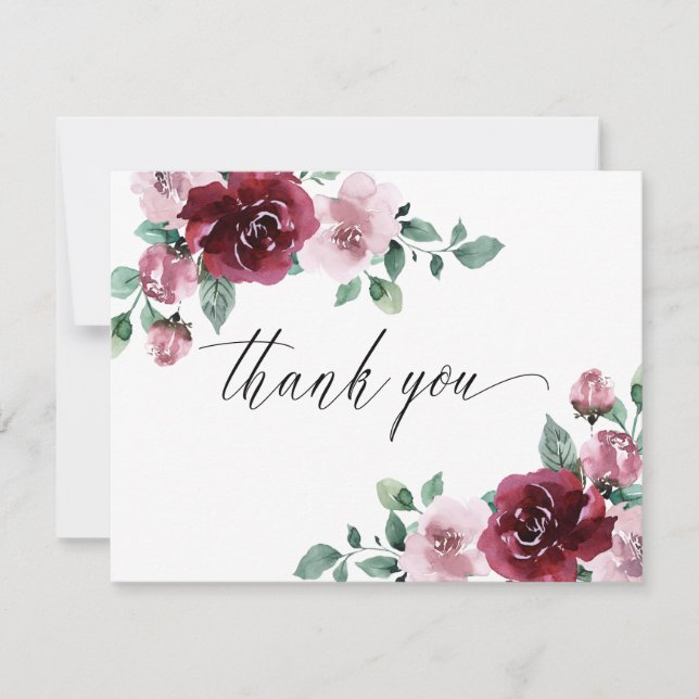 Carte De Remerciements Bourgogne & Dusty Rose rose floral marron Mariage (Devant)
