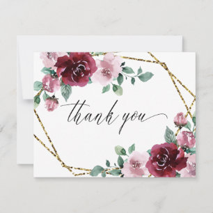 Carte De Remerciements Bourgogne Dusty Rose rose Floral or Mariage