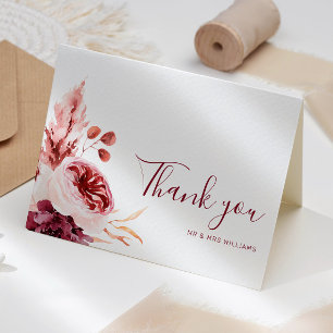 Carte De Remerciements Bourgogne et Mariage de automne rose