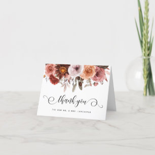 Carte De Remerciements Bourgogne et rose floral intricate