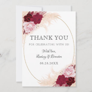 Carte De Remerciements Bourgogne Mariage Floral Anniversaire Pampas RSVP 