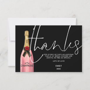 Carte De Remerciements Bouteille de Champagne Rose Script Fête des mariée