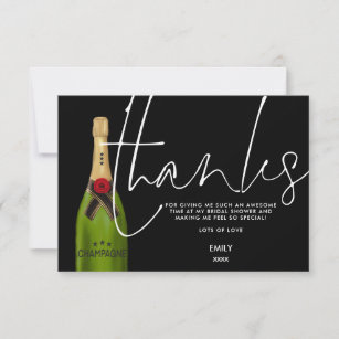 Carte De Remerciements Bouteille de champagne verte Script Fête des marié