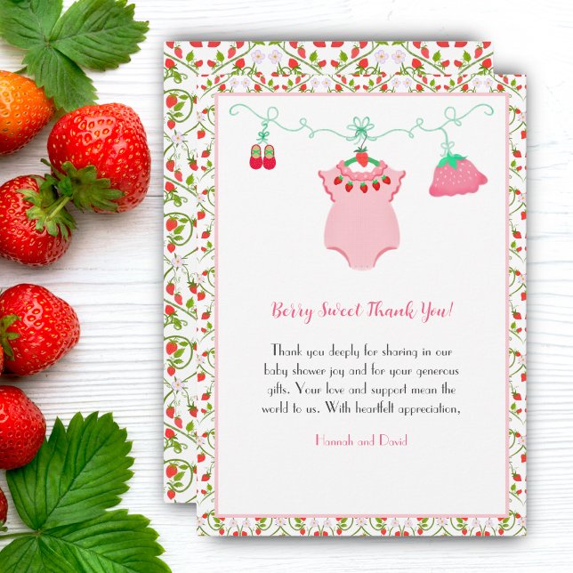 Carte De Remerciements Bouteille De Fraise Avec Baby shower Motif (Sweeten your gratitude with strawberries, a charming way to thank!)