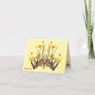 Carte De Remerciements Boutons d'Or Jaunes Fleurs Sauvages Art Vintage