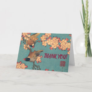 Carte De Remerciements Bouvreuil d'Hokusai et Cerisier Fleur Vintage Oise