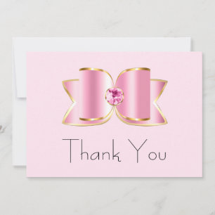 Carte De Remerciements Bow en verre rose avec un centre Gemstone Annivers