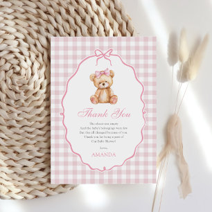Carte De Remerciements Bow rose En vichy Teddy Bear Baby shower