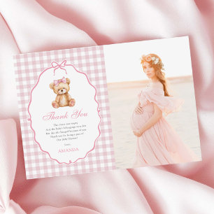 Carte De Remerciements Bow rose En vichy Teddy Bear Baby shower Photo