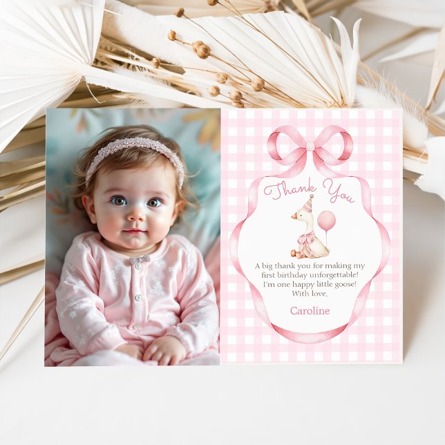 Carte De Remerciements Bow rose Silly Goose 1er Anniversaire Photo (Créateur téléchargé)