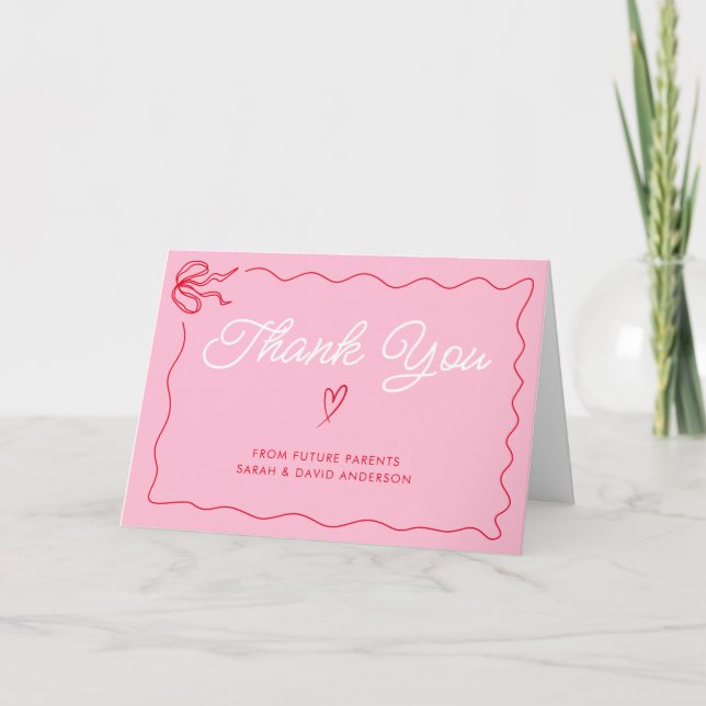 Carte De Remerciements Bow Valentines Baby shower rouge rose (Devant)