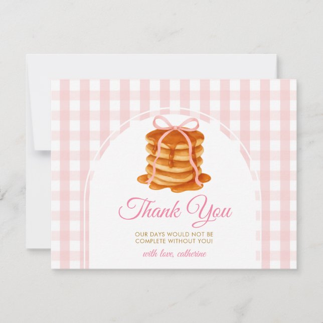 Carte De Remerciements Bows and Brunch Pancake Pink 1st Birthday Gingham (Devant)