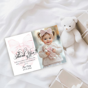 Carte De Remerciements Bowtiful One 1st Birthday Bow Girls Photo