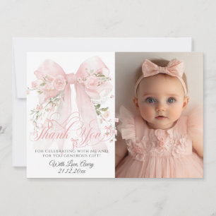 Carte De Remerciements Bowtiiful One Photo 1er Anniversaire Fleurs Bow Fi