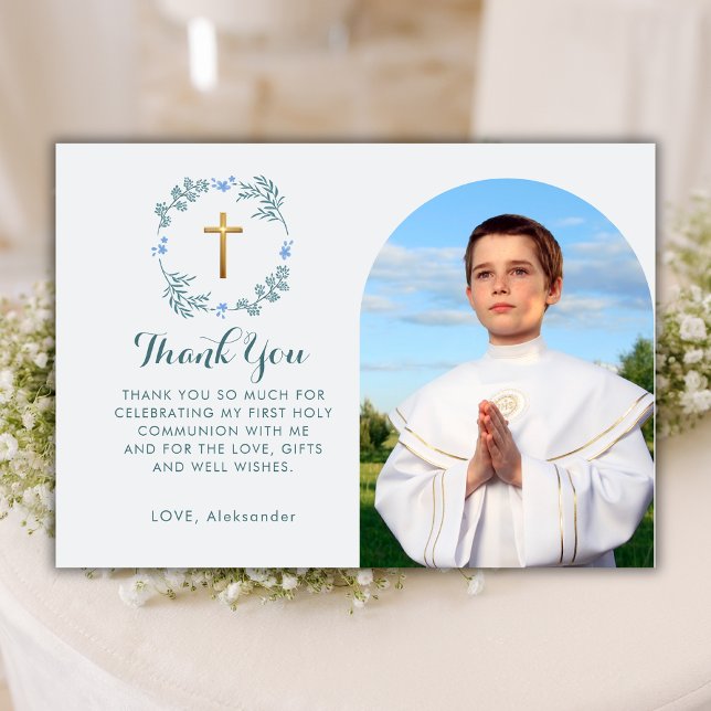 Carte De Remerciements Boy Boy First Holly Communion Arch Photo (Créateur téléchargé)