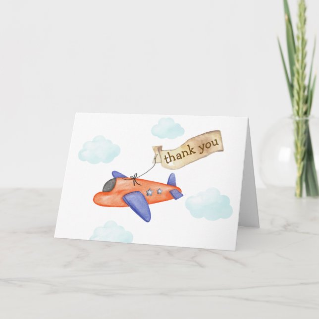 Carte De Remerciements Boy Minimal Aviator Airplane Baby Shower  (Devant)
