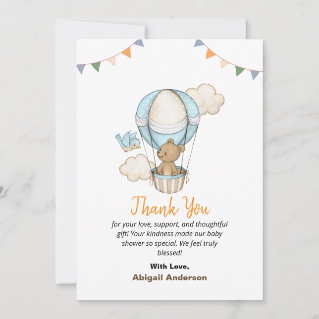 Carte De Remerciements Boy Teddy Bear Baby Shower Thank You Flat Cards (Devant)