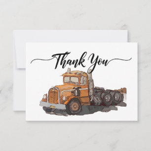 Carte De Remerciements Boys Anniversaire Fête Orange Semi Camion
