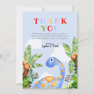 Carte De Remerciements Boys Cute Watercolor Dinosaur Jungle Baby shower