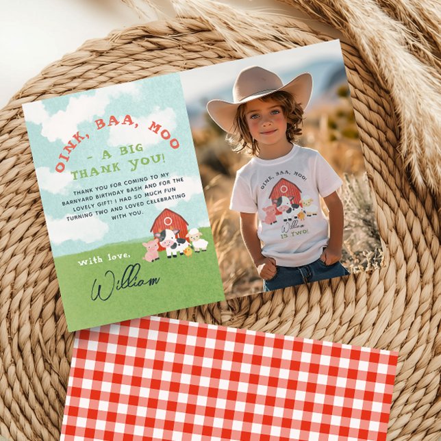 Carte De Remerciements Boys Farm Barnyard Photo Anniversaire (Créateur téléchargé)